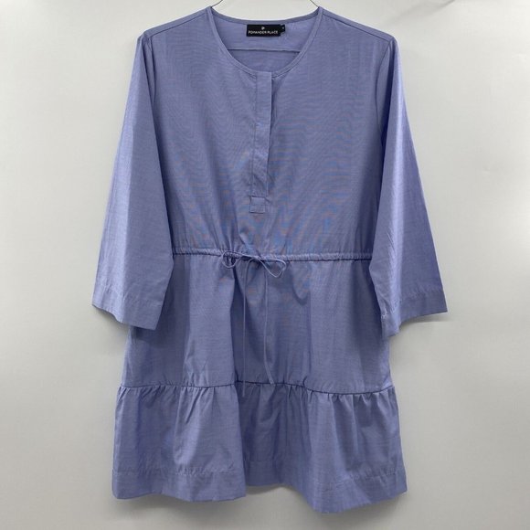 Pomander Place Tuckernuck Women's Chambray Lucy Dress Blue Tier Tie Waist Mini M - Picture 2 of 12